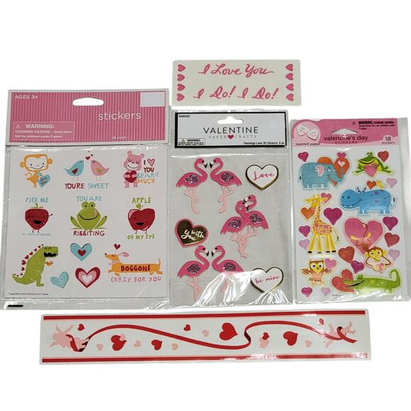Valentines Day Sticker Lot 8 Sheets Creative‎ Memories Mrs Grossmans Flamingo - Picture 1 of 6